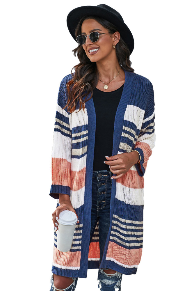 Oversized Striped Chenille Cardigan with Pocket