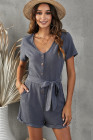V Neck Short Sleeve Buttons Romper with Belt