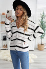 V Neck Striped Colorblock Cardigan with Button