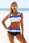 Tie-dye Flag Print Lace-up Back Bikini