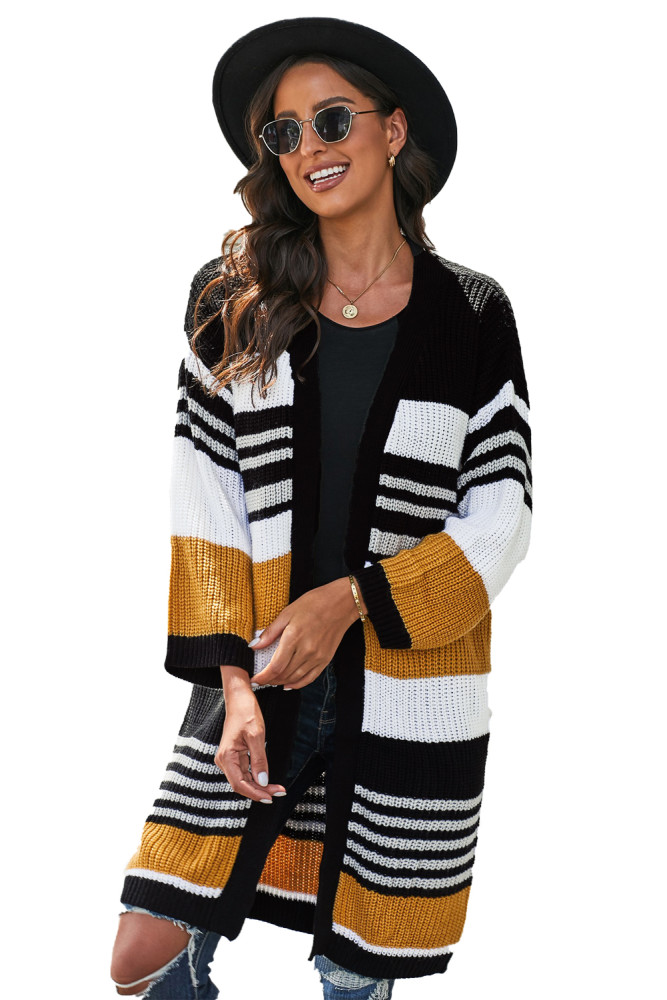 Oversized Striped Chenille Cardigan with Pocket