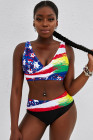 Tie-dye Flag Print Lace-up Back Bikini