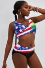 Tie-dye Flag Print Lace-up Back Bikini