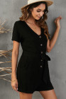 V Neck Short Sleeve Buttons Romper with Belt