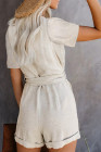 V Neck Short Sleeve Buttons Romper with Belt