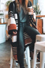 Oversized Striped Chenille Cardigan with Pocket