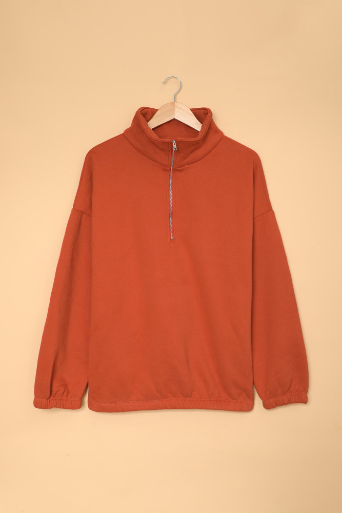 Silindashop  Solid Zipped Collar Sweatshirts
