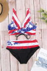 Tie-dye Flag Print Lace-up Back Bikini
