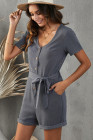 V Neck Short Sleeve Buttons Romper with Belt