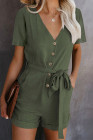 V Neck Short Sleeve Buttons Romper with Belt