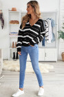 V Neck Striped Colorblock Cardigan with Button