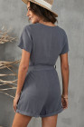 V Neck Short Sleeve Buttons Romper with Belt