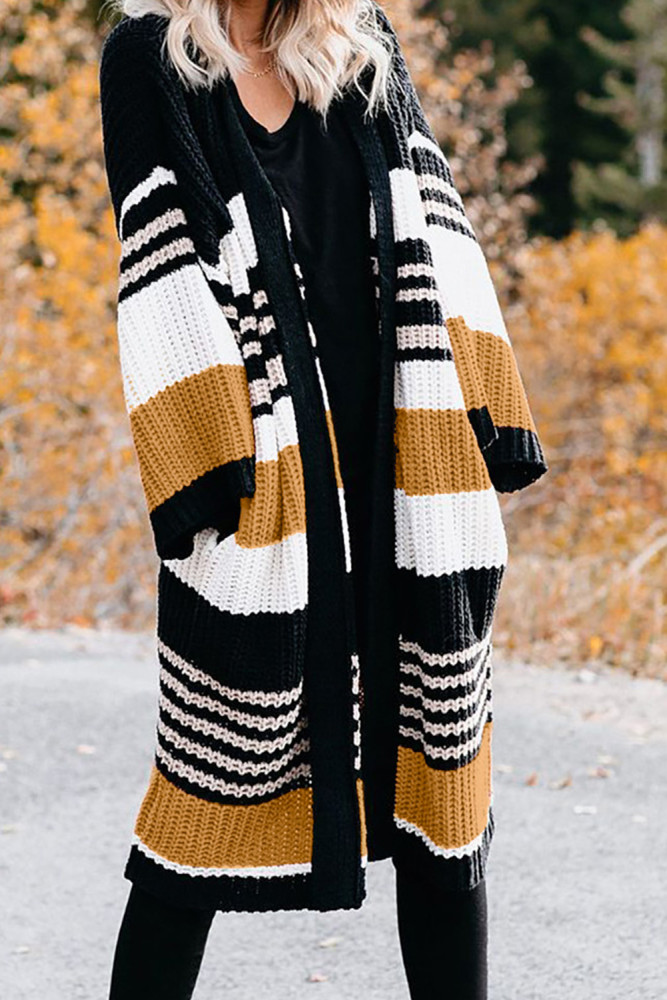 Oversized Striped Chenille Cardigan with Pocket