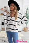 V Neck Striped Colorblock Cardigan with Button