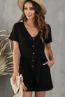 V Neck Short Sleeve Buttons Romper with Belt