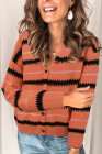 V Neck Striped Colorblock Cardigan with Button
