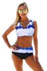 Tie-dye Flag Print Lace-up Back Bikini