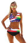 Tie-dye Flag Print Lace-up Back Bikini