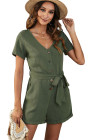 V Neck Short Sleeve Buttons Romper with Belt