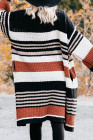 Oversized Striped Chenille Cardigan with Pocket