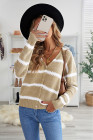V Neck Striped Colorblock Cardigan with Button