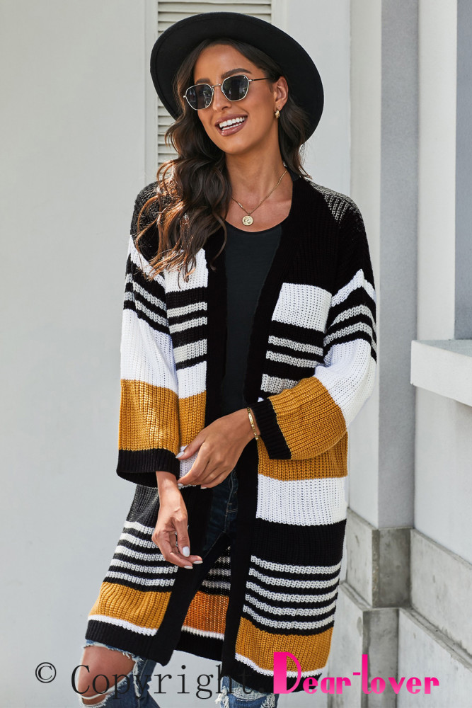 Oversized Striped Chenille Cardigan with Pocket