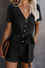 V Neck Short Sleeve Buttons Romper with Belt