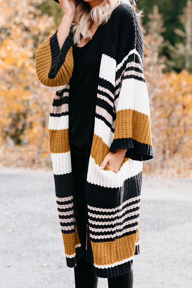 Oversized Striped Chenille Cardigan with Pocket