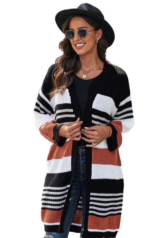Oversized Striped Chenille Cardigan with Pocket