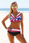 Tie-dye Flag Print Lace-up Back Bikini