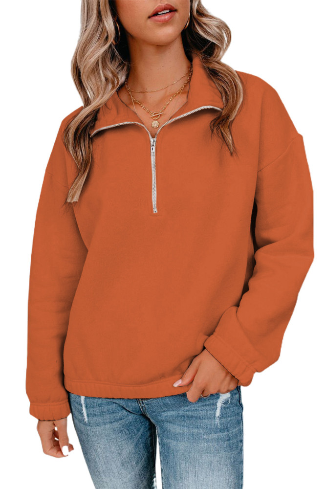 Silindashop  Solid Zipped Collar Sweatshirts