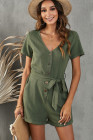 V Neck Short Sleeve Buttons Romper with Belt
