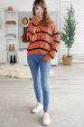 V Neck Striped Colorblock Cardigan with Button