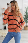 V Neck Striped Colorblock Cardigan with Button