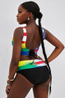 Tie-dye Flag Print Lace-up Back Bikini