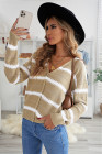 V Neck Striped Colorblock Cardigan with Button