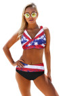Tie-dye Flag Print Lace-up Back Bikini