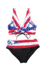 Tie-dye Flag Print Lace-up Back Bikini