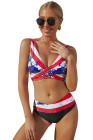 Tie-dye Flag Print Lace-up Back Bikini