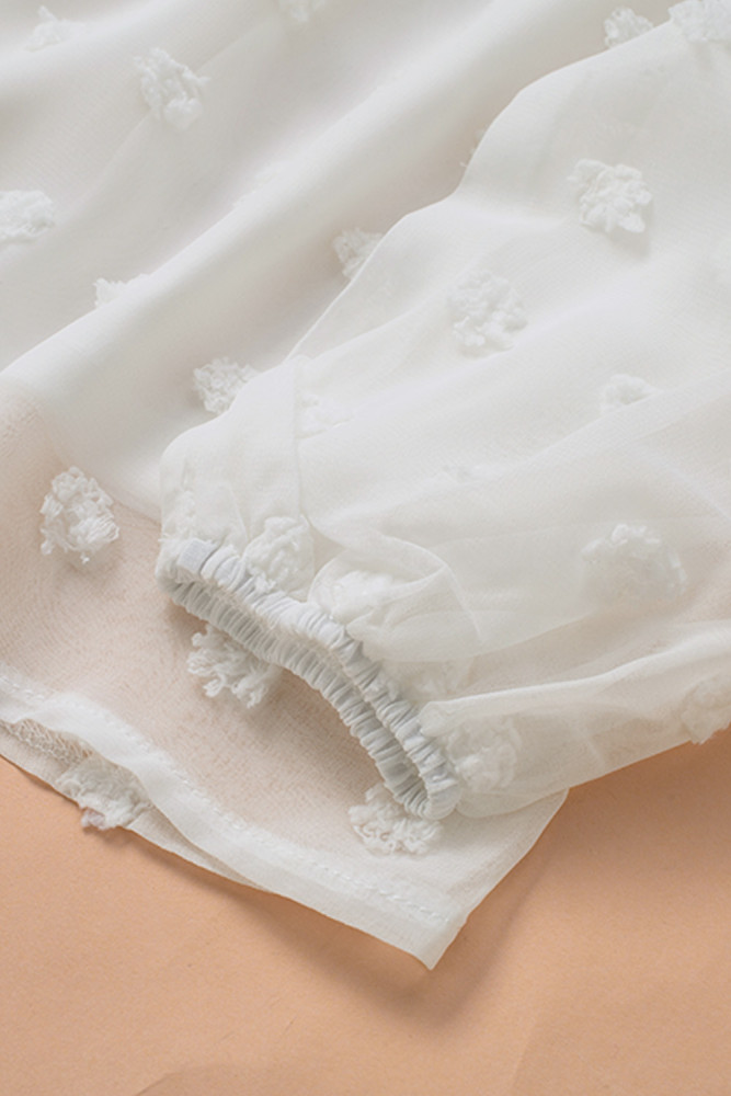 Solid Swiss Dot Puff Sleeve Top for Women