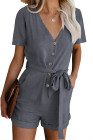 V Neck Short Sleeve Buttons Romper with Belt