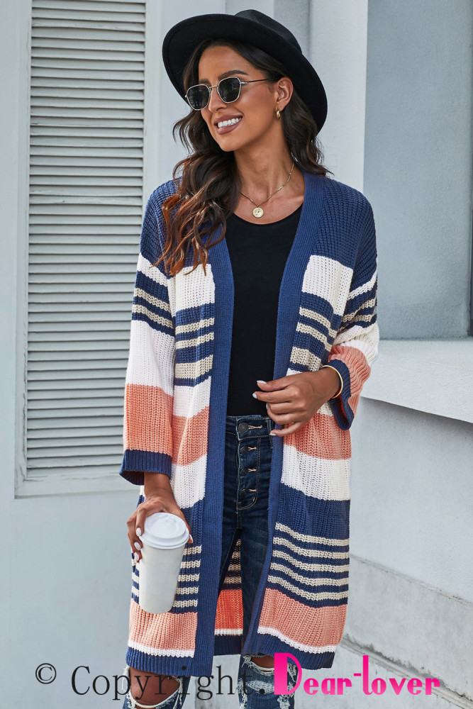 Oversized Striped Chenille Cardigan with Pocket