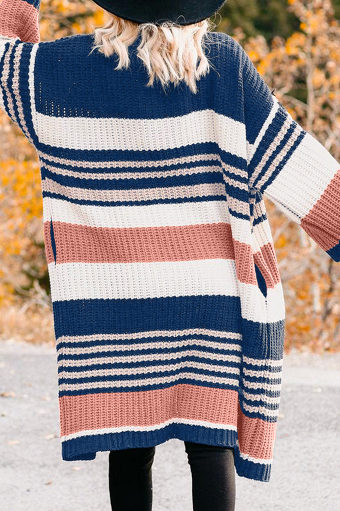 Oversized Striped Chenille Cardigan with Pocket