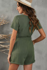 V Neck Short Sleeve Buttons Romper with Belt