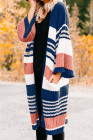 Oversized Striped Chenille Cardigan with Pocket