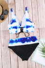 Tie-dye Flag Print Lace-up Back Bikini