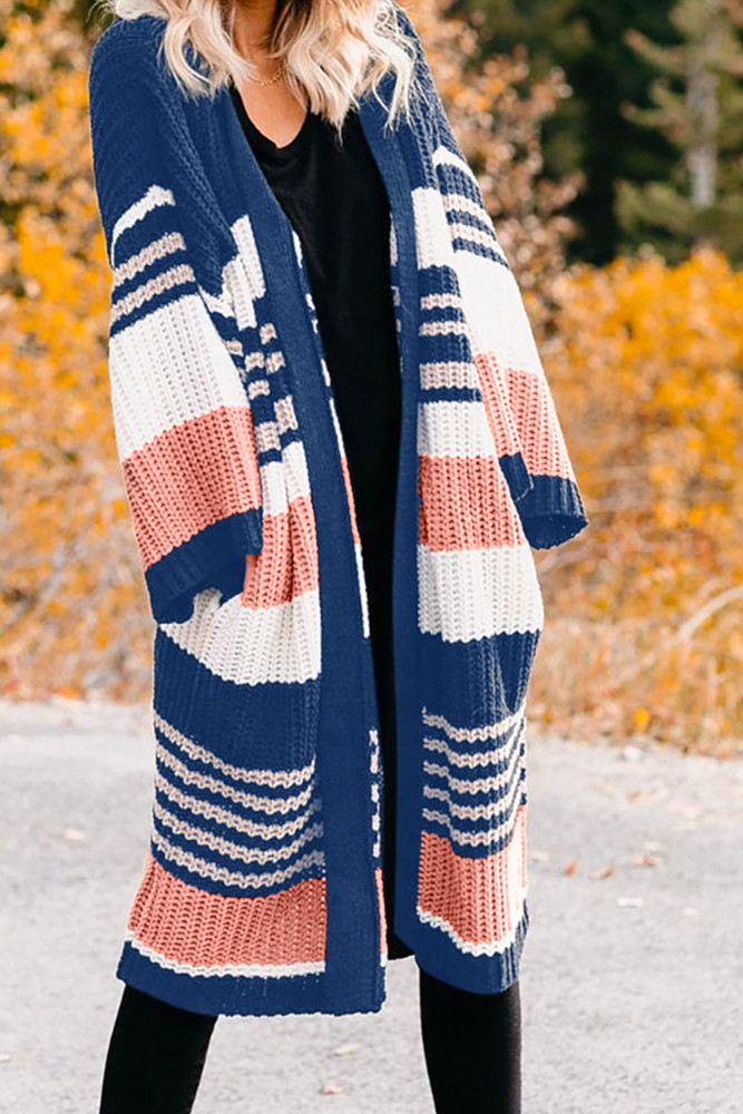 Oversized Striped Chenille Cardigan with Pocket