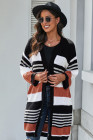 Oversized Striped Chenille Cardigan with Pocket