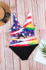 Tie-dye Flag Print Lace-up Back Bikini