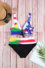 Tie-dye Flag Print Lace-up Back Bikini